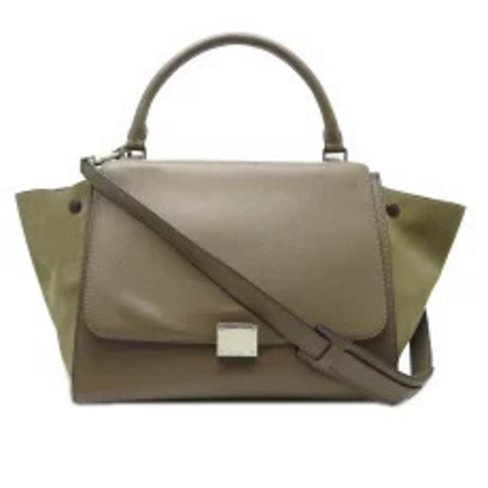 Celine Trapeze Handbag Suede Gray Beige Khaki Green